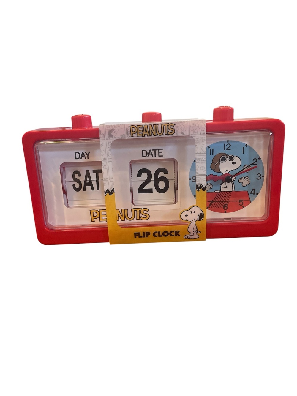 Peanuts Flying Ace Snoopy Flip Clock Pilot Red Retro Analog Charlie Brown NEW
